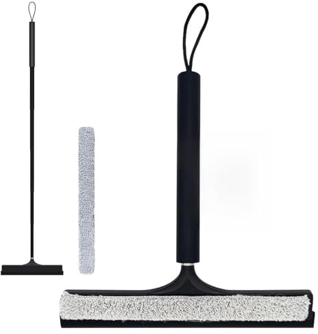 LORESJOY Duschabzieher Langer Stiel, Bodenabzieher Dusche, 25-120cm Qasserabzieher Dusche Schwarz, Duschabzieher Boden,Bodenabzieher mit Stiel, Gummiabzieher für Boden, Duschkabinen Abzieher