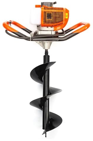 Earth Auger 52cc Petrol 2 Stroke Engine Post Hole Borer Digger & Choice of 4 Drill Bits Attachments 100mm / 150mm / 200mm / 300mm for Planting Digging (52cc Engine & 30cm Drill Bit)