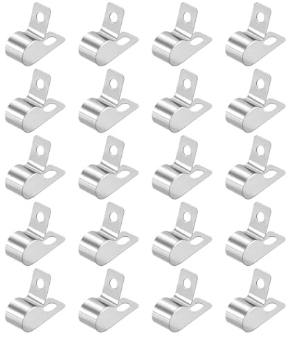 sourcing map 20pcs Metal Wire Clamp 3/8 Inch (10mm) R-Type Cable Clip 304 Stainless Steel Conduit Cable Clamp Cord Fastener Holder Strap Clip for Industrial Household Installation Pipe Wire