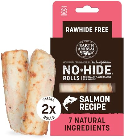 Earth Animal No-Hide® Salmon Rolls Dog Chews (2 Pack) - Rawhide Free | Natural Dog Treats for Small Dogs (5-18 kg), Easily Digestible, Supports Healthy Teeth & Gums, 100% Recyclable Packaging