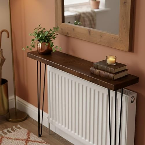 IANPAV Rustic Handmade Console Table, Wall Mounted, 100cm x 14.5cm, Dark Oak, 71.5cm legs, Handcrafted Vintage Style