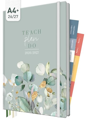 Häfft Lehrer-Planer Maxi 2026/2027 im A4+ Format Minty Leaves | Großer Lehrerkalender & Schulplaner für das Schuljahr 26/27 – Hardcover mit 4 Lesebändchen, Notenlisten & Stickern