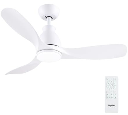 Newday 42” White Ceiling Fan with Light and Remote Control,Stepless Dimmer | Quiet Fan Light Ceiling with 3 Blades, Sleep Mode, Memory Function, Reversible for Bedroom Living Room Kitchen Terrace
