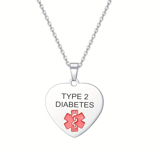 AITENME Collar de alerta médica para mujer, collar de identificación médica ajustable de acero inoxidable con colgante de cadena de placa de perro grabado personalizado