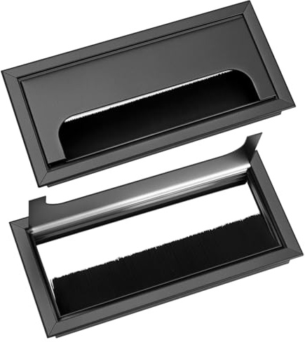 QWORK® Juego de 2 pasacables de Escritorio Rectangular con Junta de Cepillo, aleación de Aluminio, 80 x 160 mm