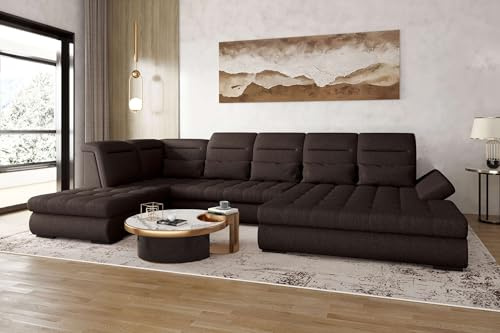 99rooms Toscana Wohnlandschaft Polsterecke Couchgarnitur Velours Vogue Braun Ottomane Rechts, mit Schlaffunktion