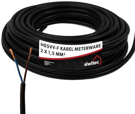 siwitec H05VV-F Kabel 2x1,5mm², 300/500V, 5 m, PVC, 7,4mm Außendurchmesser, Schlauchleitung, Mittlere Mechanische Beanspruchung, Gerätekabel für Elektro-Geräte