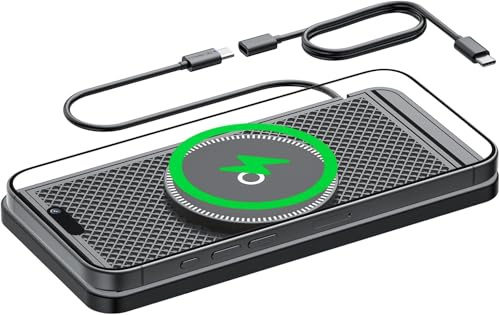 Wireless Car Charger Pad 7 15 20W Max Fast Non-Slip Wireless Charging Pad QI 2 Car Charger Ultra Slim 1 meter accessories Compatible with iPhone 17 16 Pro Max 15 14 13 12, Samsung, Google