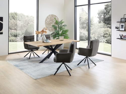 moebel-dich-auf Essgruppe Portofino 200 cm Massivholz Esstisch Eiche mit Baumkante & 4 Cord Armlehnstühlen Industrial Design grau