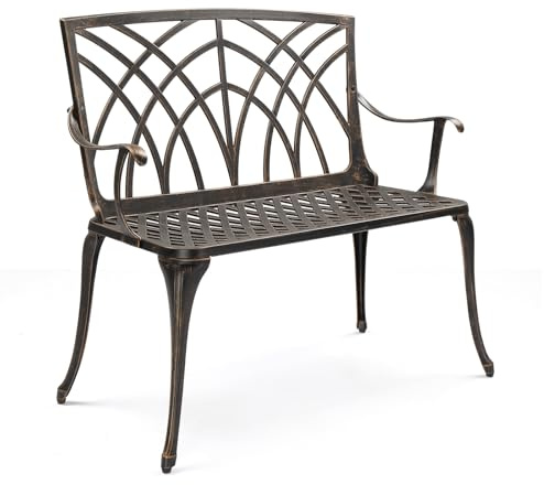 VINGLI Gartenbank Metall Aluminium,Wetterfeste Gartenbank für 2 Sitzer,Sitzbank Outdoor,Bänke für Terrase, Balkon, Garten, Hof,96 * 52 * 90cm, Bronze