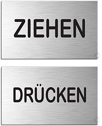 Schild Ziehen Drücken 60x100 mm 2er-Set Aluminium Edelstahloptik Nr.44664-S