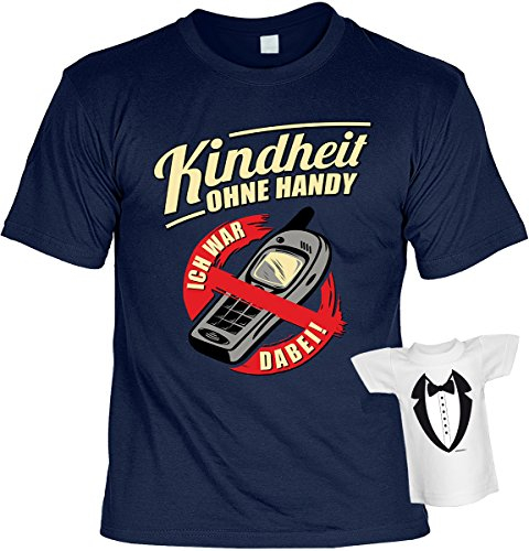 Lustiges Sprüche T-Shirt Set mit Mini T-Shirt Kindheit ohne Handy Ich war dabei! lustiges Geschenk Geschenkartikel