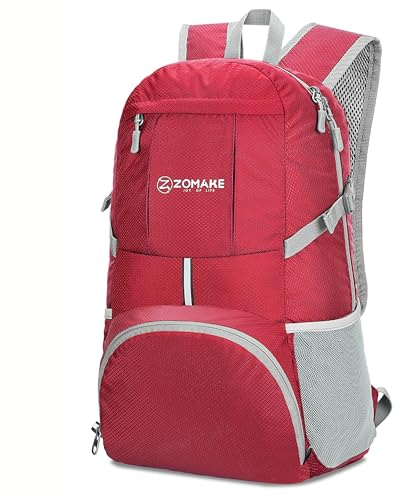 ZOMAKE 35L Leicht Faltbarer Rucksack Packbare Backpacks,Kleiner Rucksäcke Wanderrucksack Wasserdicht für Damen Herren Outdoor Wandern(Rot)
