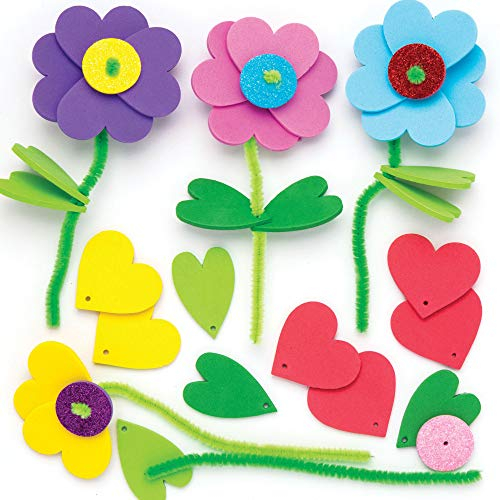 Baker Ross Stapel-Bastelsets „Blumen“ zum Kombinieren (6 Stück) – Frühlings-Bastelidee für Kinder zum Gestalten und Verschenken, sortiert, Mittel