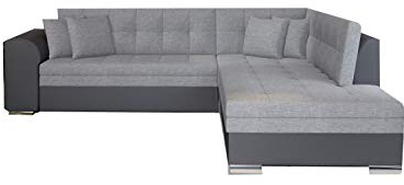 MOEBLO Ecksofa mit Schlaffunktion Sofa Couch L-Form Polstergarnitur Wohnlandschaft Polstersofa mit Ottomane Couchgranitur - Magnetta (Hellgrau+ Grau Kunstleder (Savana 21+ Soft 29), Ecksofa Rechts)