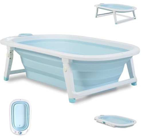 Cangaroo Babybadewanne Carribean, 83 cm, klappbar, Wasserablauf, Ablagefächer blau