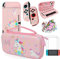 Custodia per Nintendo Switch con custodia protettiva agganciabile + pellicola proteggi schermo + adesivi con unicorno, kit di accessori per ragazze compleanno