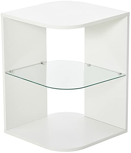 HOMCOM Beistelltisch 3-Schicht moderner Nachttisch mit 2 Ablagefächern geeignet für Wohnzimmer Schlafzimmer Material aus Spanplatte gehärtetem Glas Weiß 40 x 40 x 56 cm