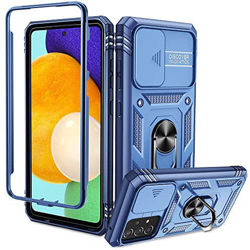 Echter Militärischer für Samsung Galaxy A52S 5G/A52 5G/4G Hülle (Unzerstörbar Stoßfestigkeit), Kameraschutz +360° Drehbarer Ständer +PC Bumper Schutzhülle Kratzfest Handyhülle Samsung A52S 5G Blau