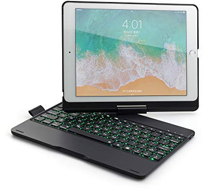 HENGHUI Étui avec clavier rétroéclairé rotatif à 360° pour ipad 6, 5, Air 2, Pro 9,7 Clavier Bluetooth pliable intégré