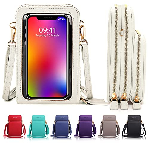 Goopai Große Damen-Umhängetasche mit Touchscreen, Handy-Tasche mit 2 Riemen, cremeweiß, small