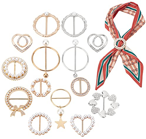 PandaHall 14 Styles Schal Ringschnalle, T-Shirt Clip Herz Runde Stern Strass Perlen Kleidung Ring Wrap Halter Dame Seidenschal Krawattenring Für Frauen Kleiderecke