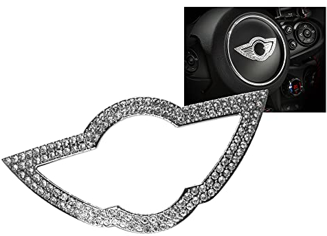 HIBEYO Bling Lenkrad Logo Abdeckung gelten passt für Mini Cooper Abziehbilder Innen Dekorationen Caps Abdeckungen Diamant Logo Aufkleber Lenkrad Emblem Aufkleber Zubehör Teile Glitzer Kristall Strass