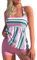 Minetom Maillot de Bain 2 Pièces Femme Tankini Ensembles Maillots Push Up Bikini Set Imprimé sans Manches Débardeur et Short D Rose XXL