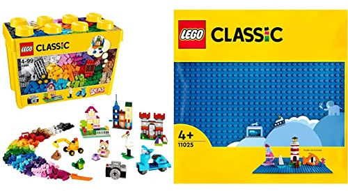 LEGO 10698 Classic Large Creative Brick Storage Box Set & 11025 Classic Blue Baseplate, Construction Toy for Kids, Building Base, Square 32x32 Build and Display Board