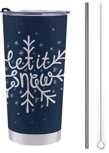 Let It Snow Reisebecher mit Schneeflocke, 590 ml, Winetr Weihnachten, isolierter Wasserbecher mit auslaufsicherem Deckel, Vakuum-Doppelwandbecher für Auto für heiße und kalte Getränke, Einheitsgröße