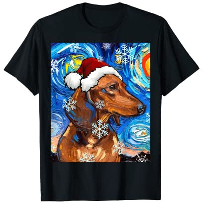 Aja Kunstdruck, Motiv Dackel, Sternennacht, Weihnachtsmann, Braun T-Shirt
