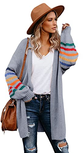 HEYPORK Damen Herbst Winter Warm Bequem Pullover Casual Mode Strickjacke Strickpullover Frauen Herbst Winter Women's Patchwork Loose Knit Pullover Jacke Pullover Top(Grau, XL)