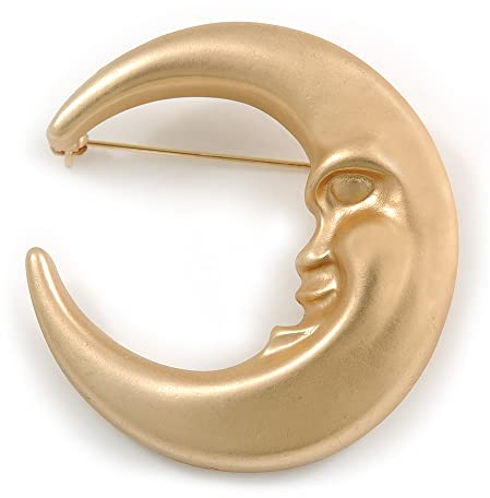 Broche en forme de croissant de lune/or mat – 50 mm de haut, taille unique, Métal