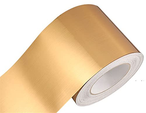 16.4ft Wall Edging Strip Self Adhesive Wallpaper Border Wall Border Decor, PVC Wall Panels Peel off and Stick Ceiling Border Door Frame Waist Line Interior Decoration (Color : Brushed gold, Size : 8