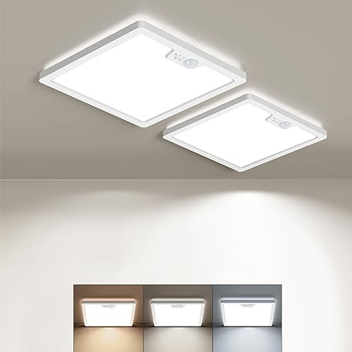 BLNAN 2 Stücke LED Deckenleuchte mit Bewegungsmelder, 18W Deckenlampe Bewegungssensor Innen, Warmweiß Neutralweiß Kaltweiß für Flur Küche Badzimmer Balkon Keller Garage Treppe 22cm Eckig