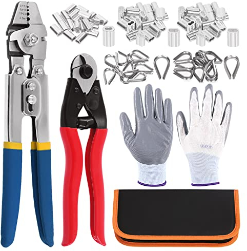 Swpeet Ratschen-Crimpzange für isolierte elektrische, 83Pcs Drahtseil Crimping Tool Set, Kabel Crimps bis zu 2,2mm und Kabelschneider bis zu 5/32, 3 Größe Aluminium Doppel Crimping Loop Hülse