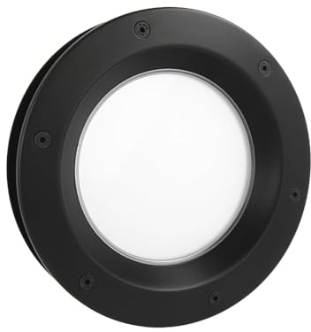 MLS Ojo de Buey B6000, de Aluminio Robusto, Vidrio de Seguridad VSG, Apto para Puertas de 40 mm de Espesor, Tornillos de Fijación Visibles en Ambos Lados, 300 mm de Diámetro, Vidrio Mate, Negro