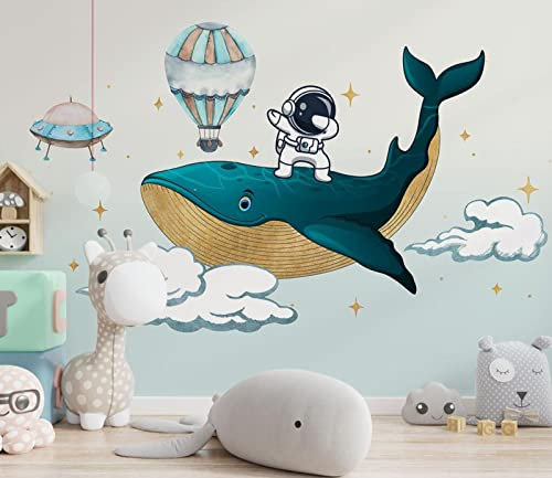 Dessin animé scandinave baleine astronaute papier peint Mural chambre d'enfants Tv fond Mural Photo chambre dé Murale Papier Peint 3D Salle de séjour Chambre à coucher séjour Mural enfant-350cm×256cm