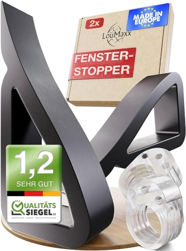 LouMaxx Fensterstopper - Fensterkeil - Fenster Stopper - Türstopper Kunststoff - der Allrounder im Bereich Tür und Fenster offen Halter - 2er Pack in Schwarz inkl. Türklinkenpuffer