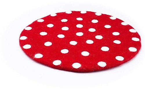 feelz Filzkissen Sitzkissen rund Filz mit weißen Punkten, bunt 100% Wolle 35 cm Höhe 1 cm Handarbeit (Rot)