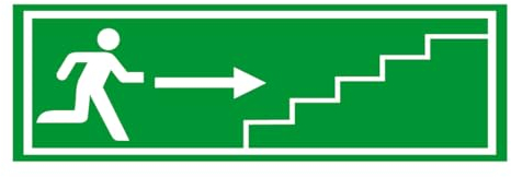 E201 – Notausgang, Treppe rechts hochsteigen – Evakuierungs- und Sicherheitsbeschilderung – Größen zur Auswahl – Norm ISO 7010