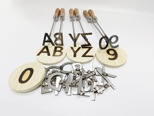 Set di ferri da stiro di alta qualità da 5,1 cm con lettere dell'alfabeto 0-9 e A-Z, con manico in legno a mano da 25,4 cm, in acciaio inox per una lunga durata (2 in 0-9 e A-Z set completo)