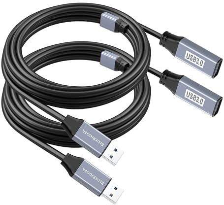 BlueRigger USB 3.0 Extension Cable (5M - 2 Pack, 5 Gbps, Type A Male to Female Adapter Cord) - Long USB Repeater Extender for VR Headset, Printer, Hard Drive, Flash Drive, Keyboard, Mouse, Xbox