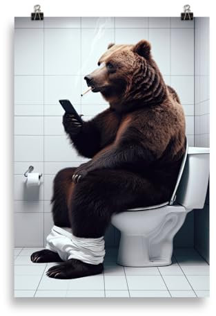 Generisch Tiere auf dem Klo - Entspannter Bär Toiletten-Bild, Klo-Poster, Deko fürs Badezimmer oder Gäste-WC, Lustig, Ungerahmt