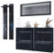 Vladon Garderoben-Set Orlando mit Schuhschrank, Made in Germany, Wandpaneel und Wandspiegel, Schwarz matt/Schwarz Hochglanz