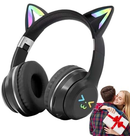 IAZE Casque Gamer Oreille De Chat,Écouteur Oreille De Chat - Casques d'écoute Pliables pour pour la Musique - Casque d'oreille de Chat avec Microphone pour Petite Amie, Petit ami, sœu, Fille