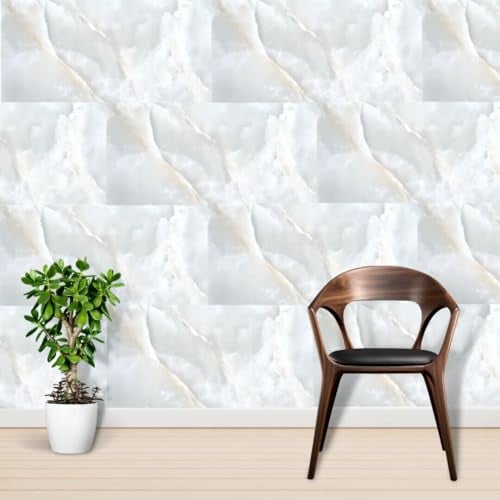 Piastrelle Adesive, Effetto Marmo,Onice Bianco, Acrilico, 60cmx30cmx2mm,Adesive,Impermeabili,Casa,FaidaTe,Lavabili,Ignifughe,Per Cucina, Bagno, Camera Da Letto, Soggiorno (10)