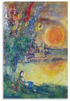 HHUANGL Poster mit Marc Chagall Malerwerk (roter Mond), coole Kunstwerke, Gemälde, Wandkunst, Leinwanddrucke, hängendes Bild, Heimdekoration, Geschenkidee, 20 x 30 cm