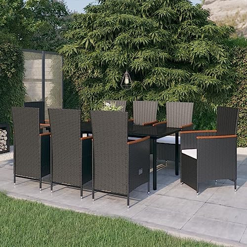FUDUGEHMIOFWFJJ terrassenmöbel,balkonmöbel Kleiner Balkon,Tisch klappbar,9-TLG. Garten-Essgruppe mit Auflagen Schwarzterassenmöbel außen,balkonmöbel Set,glasplatte Tisch,