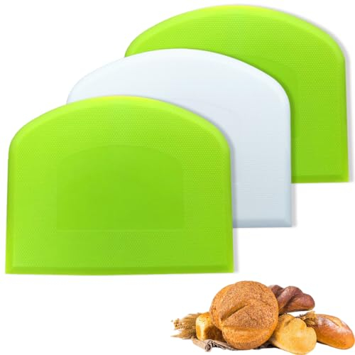XFenetch - 3 espátulas para masa, masilla de masa, de plástico, cortador de masa, rasqueta de cocina para pasteles, pasteles, masa, pan, pizza (2 verdes, 1 blanca)